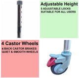 Anti-Rust Aluminium Alloy Foldable, Portable & Adjustable Mobile Commode Chair with 4 Wheels & 4 Brakes / Locks