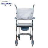 MEDPRO™ Anti-Rust Luxe Aluminium Commode Chair with Flip-Up Armrest, Foot Rest & 4 Brakes with PVC Cushion