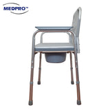 MEDPRO™ Silver Aluminium Stationary Toilet Commode Chair With PVC Seat Cushion