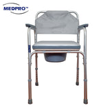 MEDPRO™ Silver Aluminium Stationary Toilet Commode Chair With PVC Seat Cushion