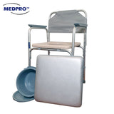 MEDPRO™ Silver Aluminium Stationary Toilet Commode Chair With PVC Seat Cushion