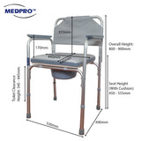 MEDPRO™ Silver Aluminium Stationary Toilet Commode Chair With PVC Seat Cushion