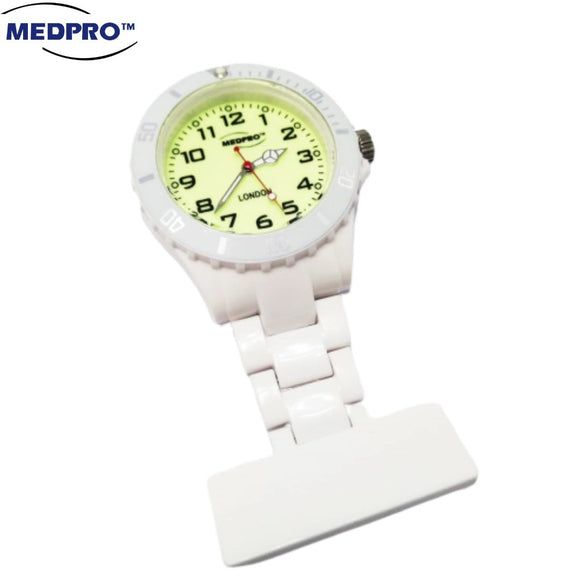 MEDPRO™ Pure White Nurse Brooch Watch With Luminous Watch Face - MEDPRO™ Medical Supplies