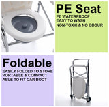 Anti-Rust Aluminium Alloy Foldable, Portable & Adjustable Mobile Commode Chair with 4 Wheels & 4 Brakes / Locks - MEDPRO™ Medical Supplies