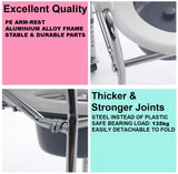 Anti-Rust Aluminium Alloy Foldable, Portable & Adjustable Mobile Commode Chair with 4 Wheels & 4 Brakes / Locks - MEDPRO™ Medical Supplies