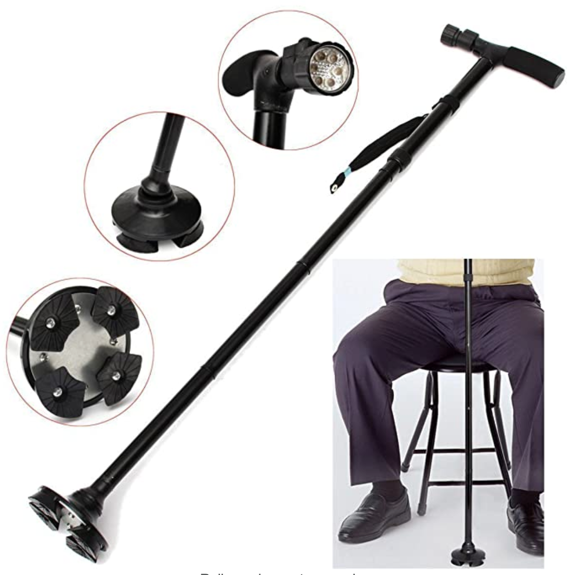 Foldable Trusty Cane with LED Light Adjustable Height MEDPRO