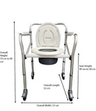 Anti-Rust Aluminium Alloy Foldable, Portable & Adjustable Mobile Commode Chair with 4 Wheels & 4 Brakes / Locks - MEDPRO™ Medical Supplies