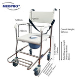 MEDPRO™ Stainless Steel Deluxe Mobile Toilet Commode Chair