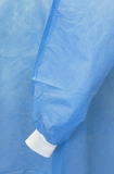 (1BAG,10pcs) Non-Sterile Isolation Gown with White Cuff (Blue), 45g, 120cm x 140cm