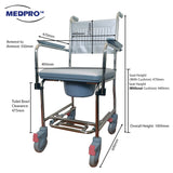 MEDPRO™ Anti-Rust Luxe Aluminium Commode Chair with Flip-Up Armrest, Foot Rest & 4 Brakes with PVC Cushion