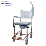 MEDPRO™ Anti-Rust Luxe Aluminium Commode Chair with Flip-Up Armrest, Foot Rest & 4 Brakes with PVC Cushion