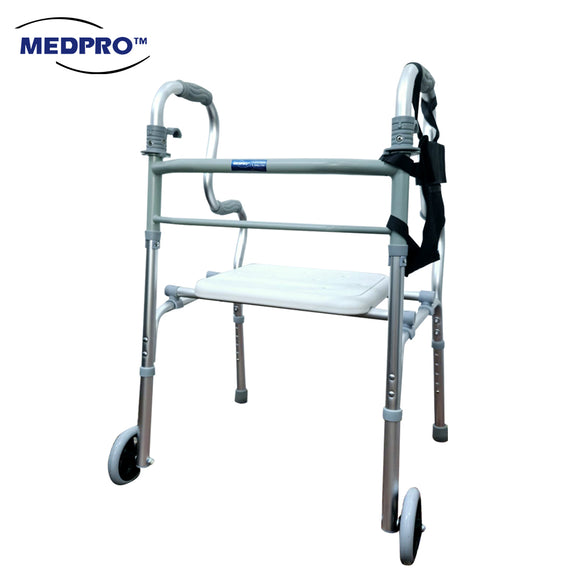 MEDPRO™ NEW Style Foldable Walking Frame / Rollator Walker + Wide Chair Seat with Adjustable Height Full Set[Fall Prevention for Elderly]