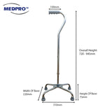 [NEW!] MEDPRO™ Silver Anti-Rust Broad Quad Cane / Quad Stick 900g