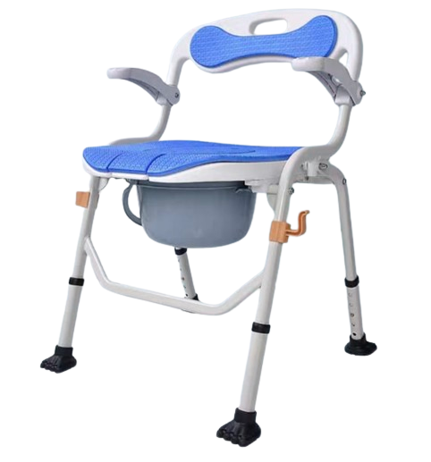 Foldable Stationary Toilet Commode Chair with Flip Up Armrest