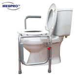 MEDPRO™ Aluminium Stationary Toilet Commode Chair with Elevated Hand Rails, Adjustable Height & Anti-slip Foot Base