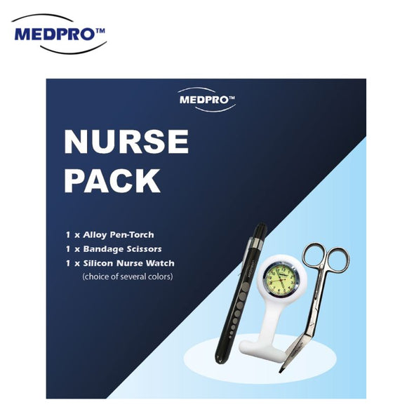 MEDPRO™ Nurse Pack: USB PenTorch + Nurse Brooch Watch (Choice of 4 colours) + Nursing Scissors with Clip Holder