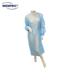 Ezy-Care: Non-Sterile Isolation Gown with White Cuff (Blue), 40g, 130cm X 150cm, 10's