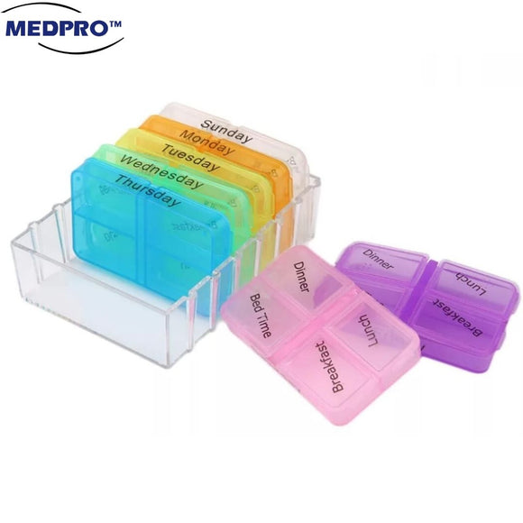 7 Days 4 Times Daily Medicine Storage Tablet Box with 28 compartments