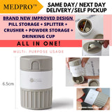 Multi-purpose Medication Storage + Cup + Pill Splitter + Medicine Crusher Grinder