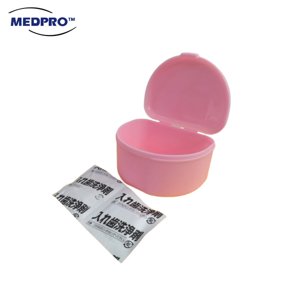 Denture / Retainer / Aligner Storage Cup Box with 2pcs Cleanser Tablets