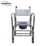 NEW Mobile Toilet Commode Chair with Flip-Up Footplate, Padded Seat, 4 Wheels & 2 Locks