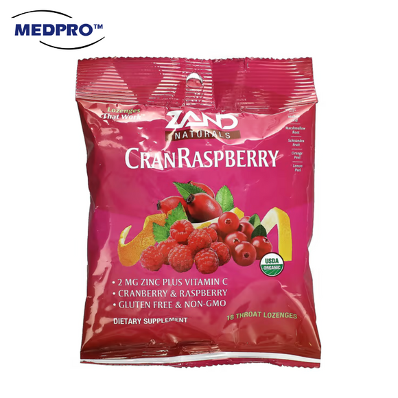 Zand, Naturals, Organic CranRaspberry 18 Throat Lozenges (EXP: 04/2025)