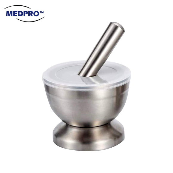 304 Stainless Steel Mortar & Pestle with Cover | Medicine Crusher & Grinder