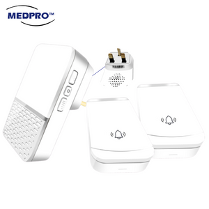 Long Range Wireless Doorbell for Patients at Home - 2 Call Bells with 1 Ring Speaker (Local Plug) for Toilet & Bedside - MEDPRO™ Medical Supplies