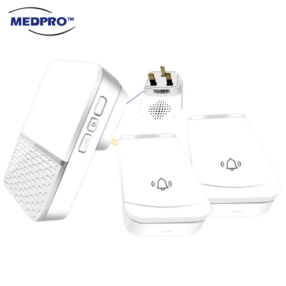 Long Range Wireless Doorbell for Patients at Home - 2 Call Bells with 1 Ring Speaker (Local Plug) for Toilet & Bedside - MEDPRO™ Medical Supplies