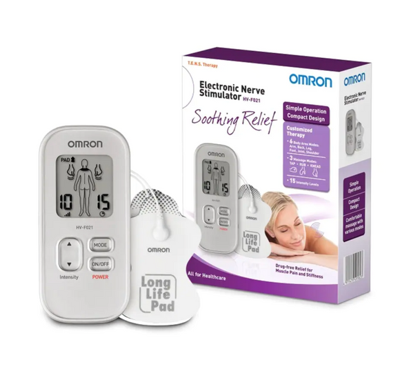 OMRON Electronic Nerve Stimulator Massager HV-F021 with Customized Therapy (Drug Free Soothing Relief for Muscle Pain & Stiffness)